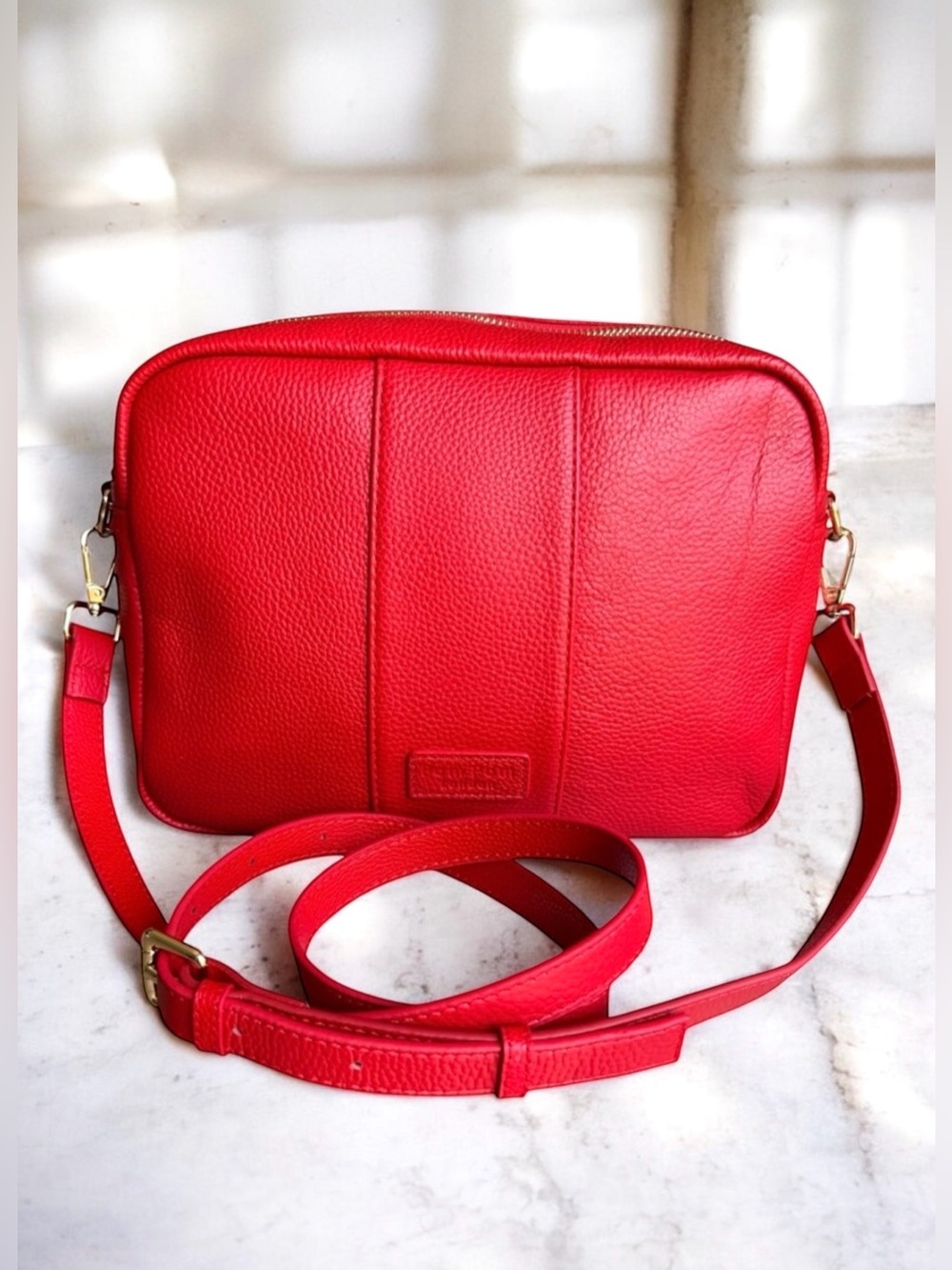 🆕 Pom pom London Red City Plus Shoulder Bag Crossbody Leather
